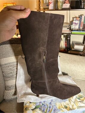 L'INTERVALLE Dark Brown Suede Mid-Calf Heeled Boots